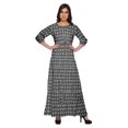 thumbnail image 1 of Moomaya Printed Round Neck 3/4 Sleeve Long Maxi Dress With Drawstring Waist, 1 of 3