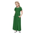 thumbnail image 1 of biudgviw Robe Maxi pour Filles à Manches Courtes, Col Ras du Cou, Couleur Unie, Robe Trapèze Décontractée, Robe d'Été Longue avec Poches, 1 of 6