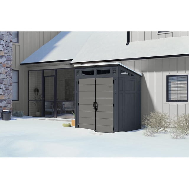 Suncast 6 x 5 ft Modernist Resin Storage Shed – Steel-Reinforced Outdoor Structure with 200 Cu. ft. Capacity - Cyberspace/Dove Gray