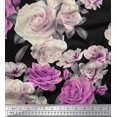 thumbnail image 1 of Soimoi Tissu Popeline de Coton Feuilles & Roses Imprimés de Tissu au Mètre 42 Pouces de Large, 1 of 3