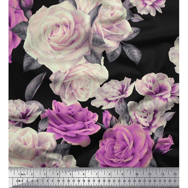 Soimoi Tissu Popeline de Coton Feuilles & Roses Imprimés de Tissu au Mètre 42 Pouces de Large