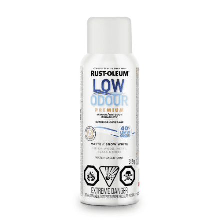 Rust-Oleum Interior/Exterior Low Odour Spray Paint in Matte Snow White, 312g