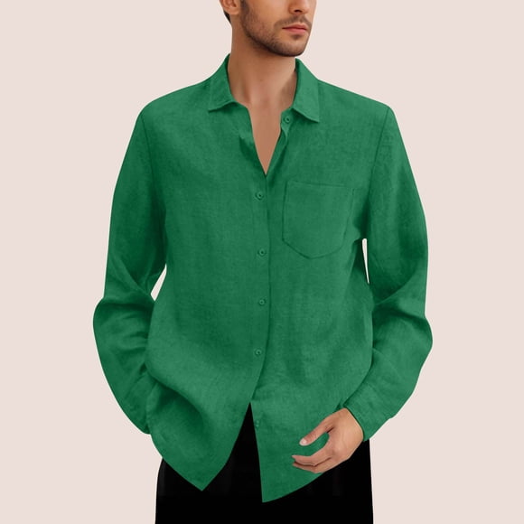Horkkom Long Sleeve Shirts for Men Solid Color Button Down Shirts Casual Loose Work Dress Shirts with Pocket 4XL, Gifts for Men