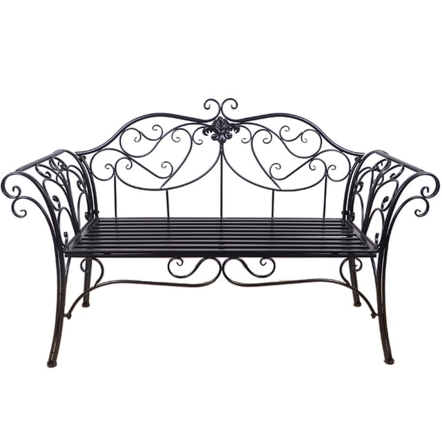 Hi-Line Gift Banc de Jardin Noir Antique - Ensemble de 1, Doté d'Une construction Métallique Robuste avec des Détails de Volutes Complexes et une Élégante Finition Noir Antique. Ce Banc Décoratif d'Extérieur Est Conçu pour les patios, Jardins Ou Terrasses, Offrant des Places pour Deux et Rehaussant les Espaces Extérieurs. Assemblage Minimal Requis pour une Installation Rapide.
