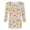 thumbnail image 4 of Pompotops T-shirt de Mode pour Femme Mi-Long Manches 3/4 Blouse Col Rond Hauts Décontractés Liquidation, 4 of 5