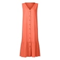 thumbnail image 4 of Cameland Robe Femme Mode Unie Solor à Col en V Sans Manches à Boutons en Coton et Lin, 4 of 5