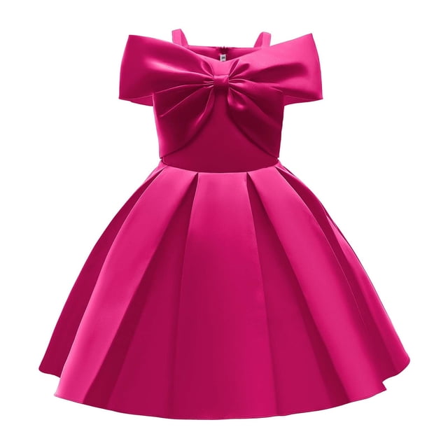 PMVFHDE Robe 4t Filles Robe Élégante Épaules Dénudées Ligne A Décontractée Fête Robes Rose Vif,6-7 Ans