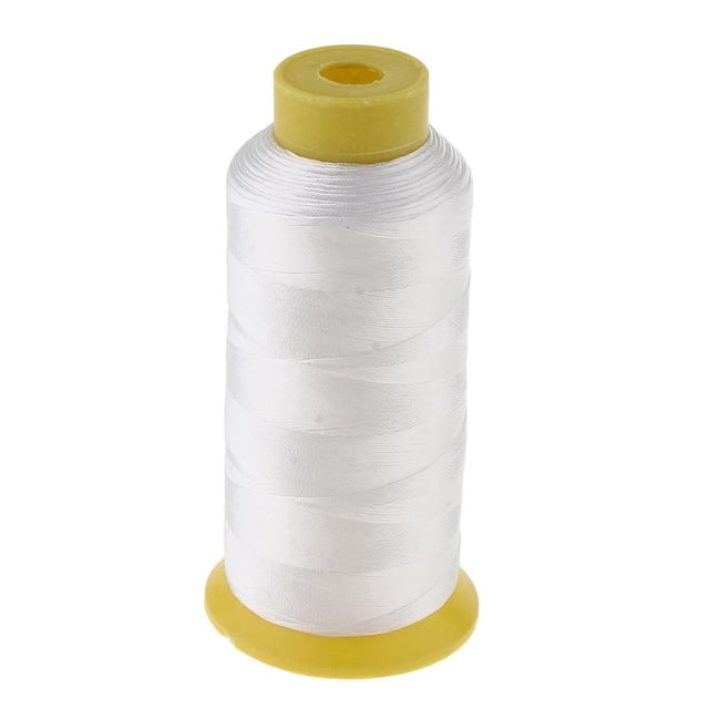 1 Roll (984 Yards) Strong 210D Bonded Nylon Sewing Thread for Stitching Leather Craft Tent Canvas. The white thread is tightly wound on a spool with a yellow base and top. Ideal for sewing notions, accessories, leather crafts, home textiles, quilting, and other DIY projects.