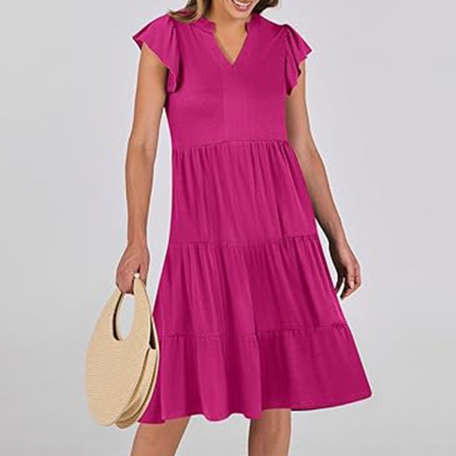 LOVZFMLL Dresses Women's Summer Solid Color SleevelessV-Neck Dress