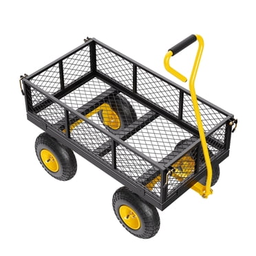 KFFKFF 500 Lbs Steel Garden Cart, Heavy Duty Garden Wagon Cart Pullable on Wheels, Metal Yard Utility Wagon Carts with 10" All Terrain Tires