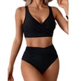 thumbnail image 1 of Weiqiqre 2 Piece Swimsuit for Women Twist Front Tie Back 2 Piece Bathing Suit V Neck Ruched Swimsuits Bikinis, 1 of 6