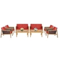 thumbnail image 2 of Costway 8PCS Patio Rattan Furniture Set Acacia Wood Cushioned Sofa Red, 2 of 8