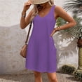thumbnail image 4 of Besolor Robe d'Été pour Femmes à Col en V Sans Manches, Robe Décontractée Trapèze de Plage Courte avec Poches, 4 of 7
