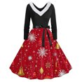 thumbnail image 1 of TIMIFIS Robes de Noël pour Femmes, Robes Maxi pour Femmes Robe Vintage des Fêtes à Manches Longues en Fourrure à Col en V avec Dos Nu, 1 of 3