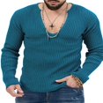thumbnail image 2 of Solid Color V Neck Sweater for Men with Long Sleeves and Ribbed Knit Pullover, 2 of 4