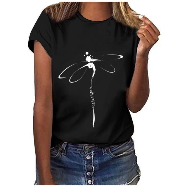 CEHVOM T-shirt à Col Rond Ample à Manches Courtes pour Femmes, Mode Décontractée, Imprimé, Chandail