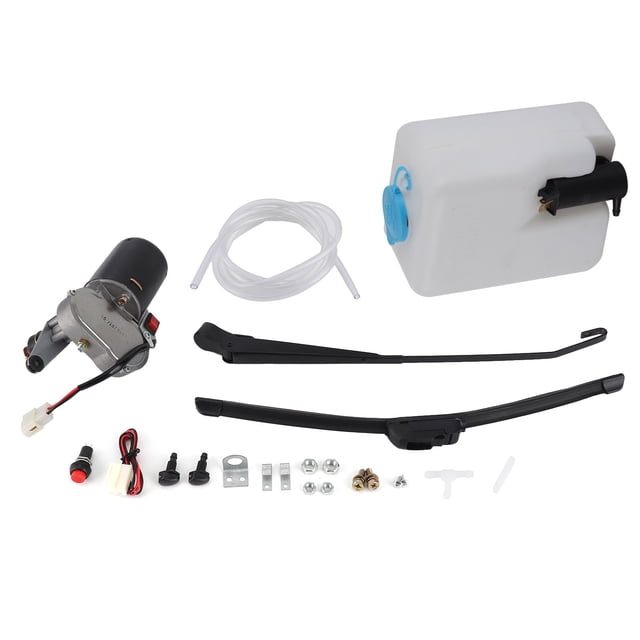 Windshield Wiper Assembly Kit, Includes Motor Wiper Blade Arm Water Spout, Water Bottle Windshield Kit Windshield Wiper for Flat Windshields for UTV ATV
