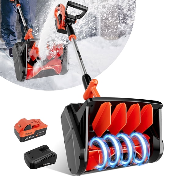 VOLTASK Cordless Snow Shovel, 24V | 13-inch | 4-Ah Electric Cordless Battery Brushless motor Snow Blower with Directional Plate, Battery & Quick Charger Included for Driveway & Sidewalks