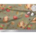 thumbnail image 4 of Soimoi Green Velvet Fabric Kettle & Cups Kitchen Decor Fabric Printed BTY 58 Inch Wide, 4 of 4