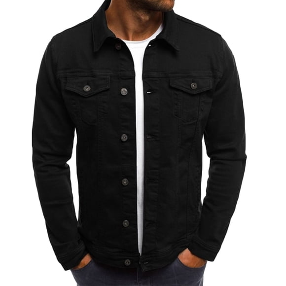 Fall Winter Savings Miqool Men's Slim Fit Denim Jacket Classic Long Sleeve Button Down Jean Jacket Vintage Washed Denim Trucker Jackets with Pockets