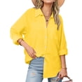 thumbnail image 2 of Womens Cotton Linen Button Down Shirts Boyfriend Long Sleeve Oversized Lapel Blouses Tops with Chest Pocket, 2 of 7
