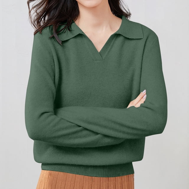 Polo Pullover Sweater Knitted Pullover Solid Color Long Sleeve Oversized Sweatshirt Pullover Sweater Collared Sweaters Polo Shirts Soft Touch Funnel Soft Warm Cozy Oversized Sweaters Green XL
