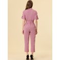 thumbnail image 4 of Unique Bargains Combinaison Pantalon pour Femme à Col Rabattu, Boutonnée, Taille à Nouer, Rose, TG, 4 of 5