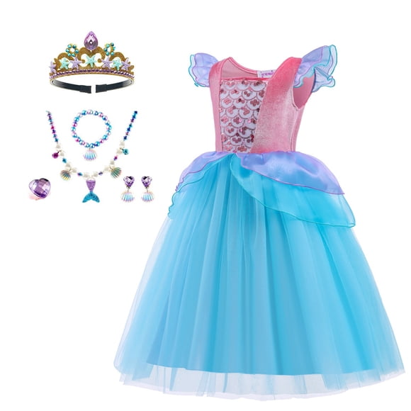 KAWELL Mermaid Sequin Mesh Princess Dress Girls Birthday Gift with Accessories