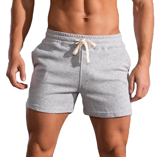 Yuzhih Men's Running Shorts Summer Cotton Drawstring Gym Shorts Big and Talls Basic Solid Color Sports Shorts
