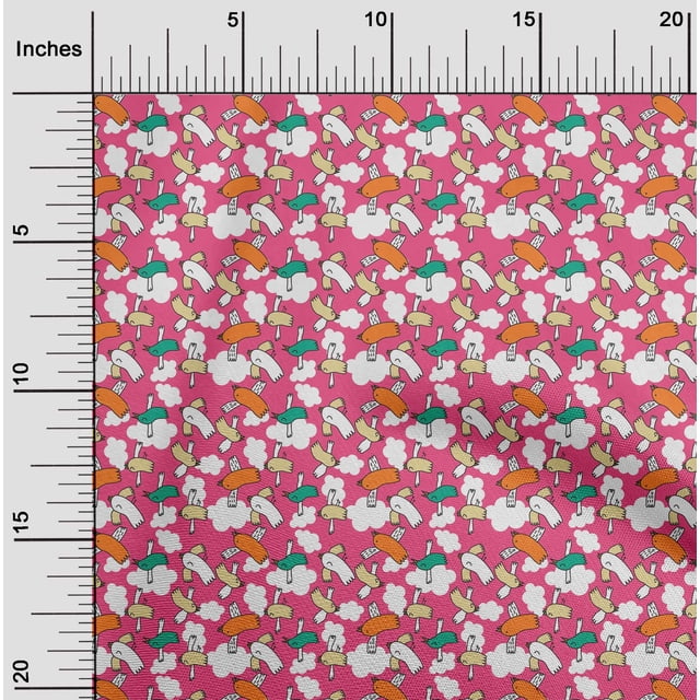 oneOone Georgette Viscose Pink Fabric Cloud & Bird Cartoon Craft Projects Decor Fabric Printed By The Yard 42 Inch Wide