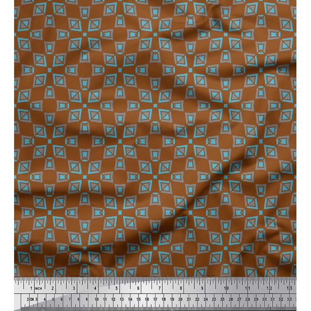Soimoi Brown Crepe Silk Fabric Square & Triangle Geometric Fabric Prints By Yard 42 Inch Wide
