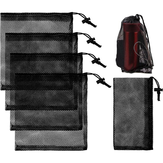 10 Pieces Mesh Bag with Drawstring Black Mesh Storage Bag Sports Bags Wash Bag Drawstring Bag for Travel, Gym and Camping