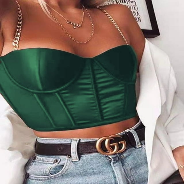 Femmes Débardeurs Sans Manches Couleur Unie avec Sangle de Chaîne Low-cut Rembourrée T-Shirt Débardeurs Rouges L