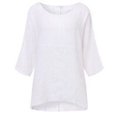 thumbnail image 2 of T-Shirt pour Femme, Couleur Unie, Haut Décontracté, Col Rond, Manches Courtes, Blouse en Lin, Blanc, TTG, 2 of 6