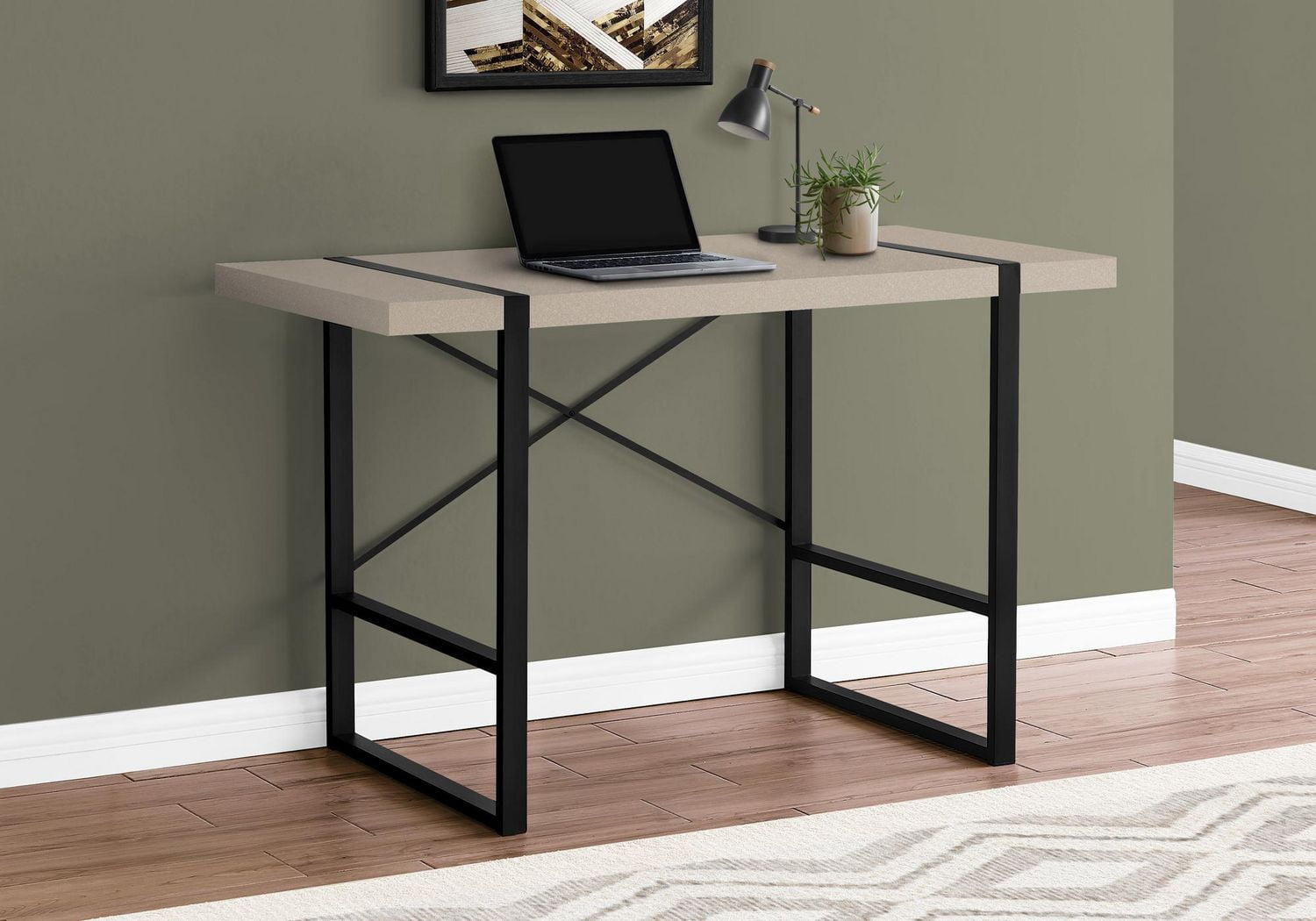 Monarch Specialties Bureau, Bureau À Domicile, Ordinateur Portable, 48"l, Travail, Métal, Stratifié, Beige, Noir, Contemporain, Moderne