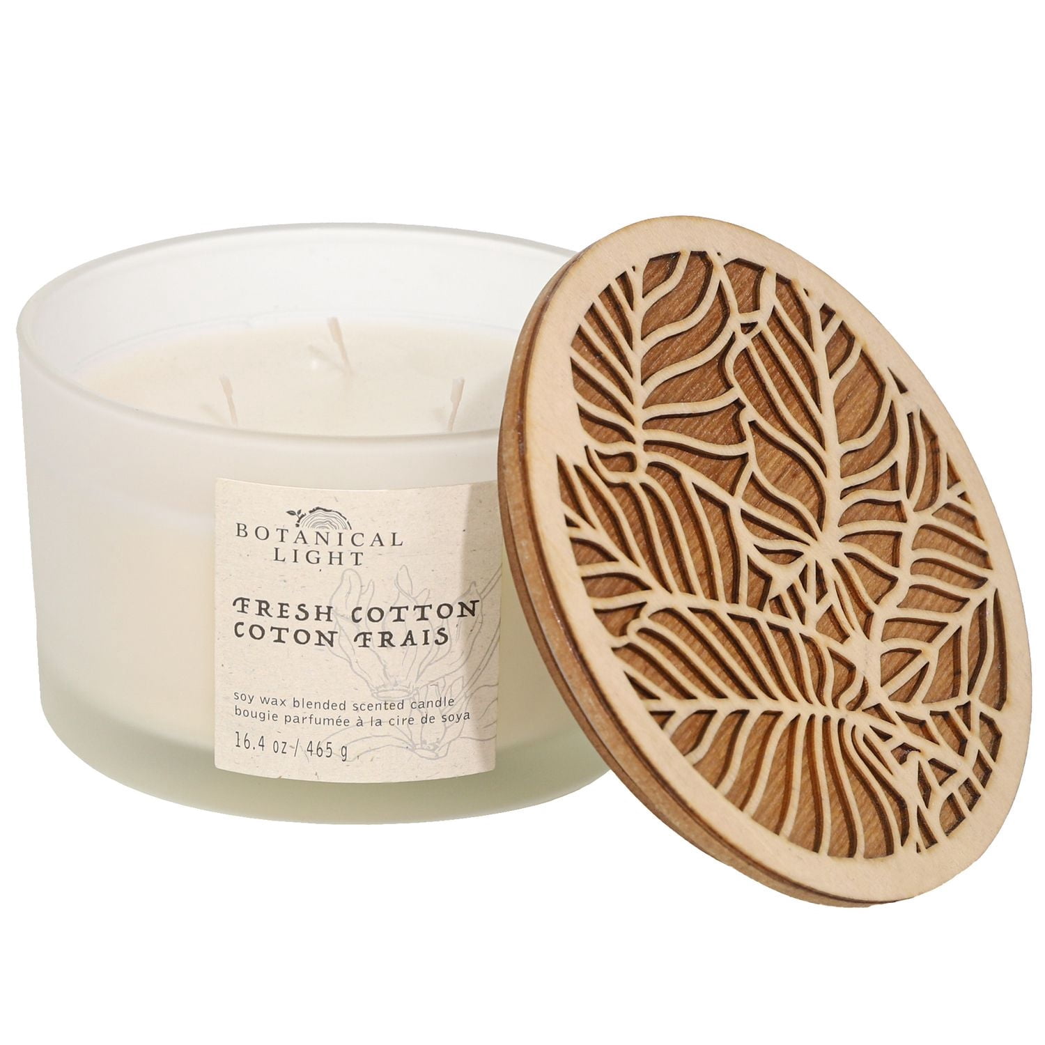 Botanical Light 16.4OZ Fresh cotton Soy Wax Blended Scented Candle,3 wick