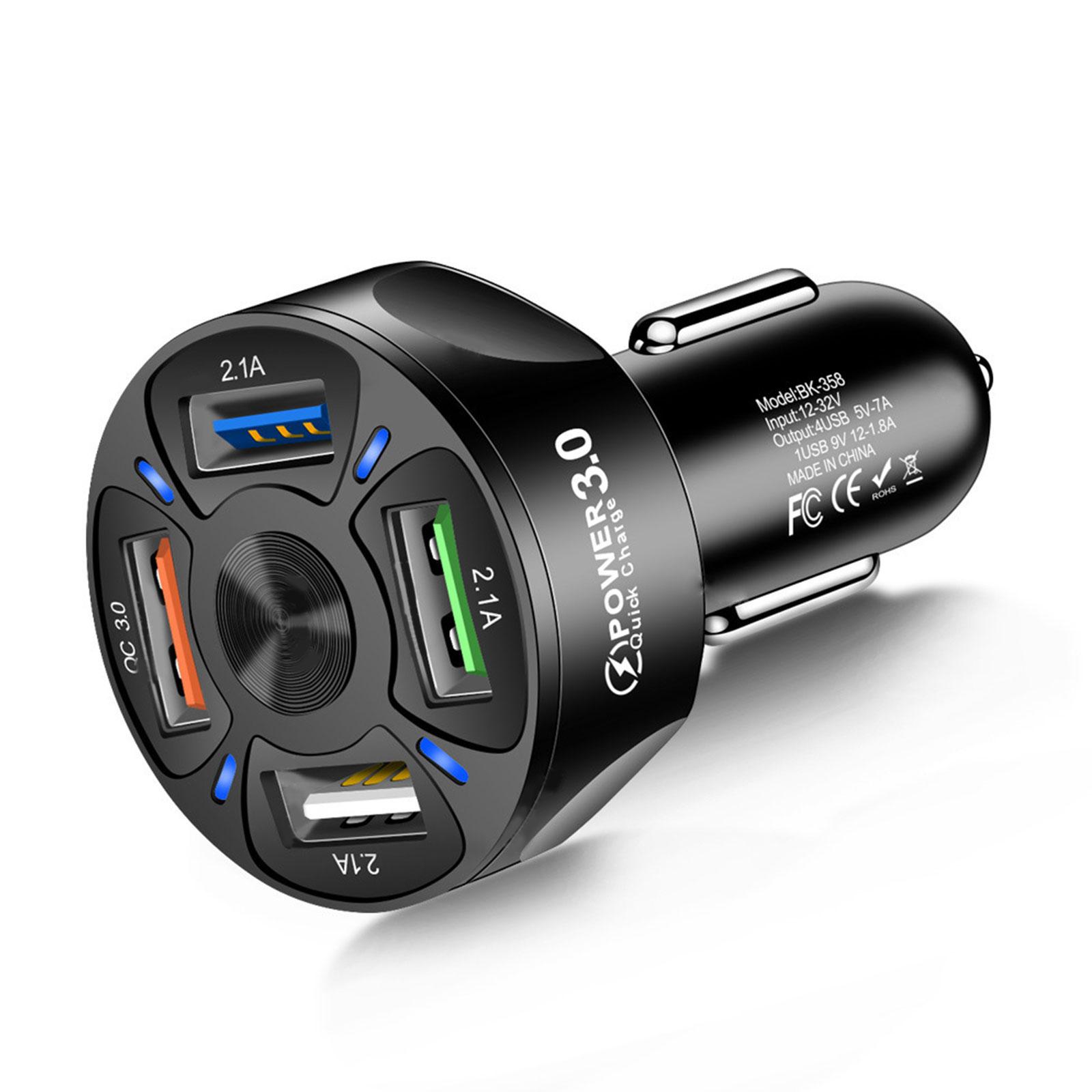 4-USB Phone Car Charger Adapter LED Display QC3.0 Fast Accessories Charging
