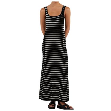 TJAZFJPA Robes de Soirée Longues pour Femmes Robe Midi Moulante Rayée en Tricot 2025 Col Carré Fente Latérale Robe Pull Côtelée Robe de Nuit Robe de Jardin pour Femmes