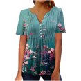 thumbnail image 1 of CEHVOM T-shirt à Manches Courtes Décontracté pour Femmes, Col Rond Imprimé, Ample, Blouse, Liquidation, 1 of 5