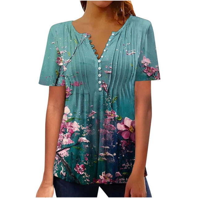 CEHVOM T-shirt à Manches Courtes Décontracté pour Femmes, Col Rond Imprimé, Ample, Blouse, Liquidation