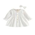 thumbnail image 1 of Toddler Girls 2Pcs Fall Outfits  Cute Long Sleeve V Neck Button Down Dress with Hair Bow Set, 1 of 7