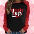 thumbnail image 1 of Qertyioot Chandail Cœur d'Amour Saint-Valentin Grande Taille, Haut à Manches Longues pour Femme à Col Rond, Haut Décontracté Raglan à Panneaux Contrastés de Couleur, Coupe Ample, Imprimé, Blouse à Manches Longues à Col Rond, 1 of 6