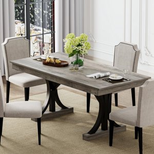 71-Inch Table de cuisine en bois avec deux tiroirs, grande table à manger pour 6-8 w/Grande table & Cadre robuste, Table à manger rectangulaire avec double podestal, pour cuisine, Dîner