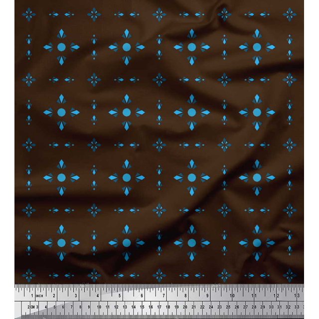Soimoi Brown Japan Crepe Satin Fabric Lattice Geometric Decor Fabric Printed Yard 42 Inch Wide