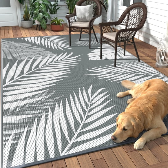 GENIMO Outdoor Rug Waterproof for Patios Clearance, Reversible Outdoor Plastic Straw Camping Rug Carpet, Large Area Rugs Mats for RV, Campe