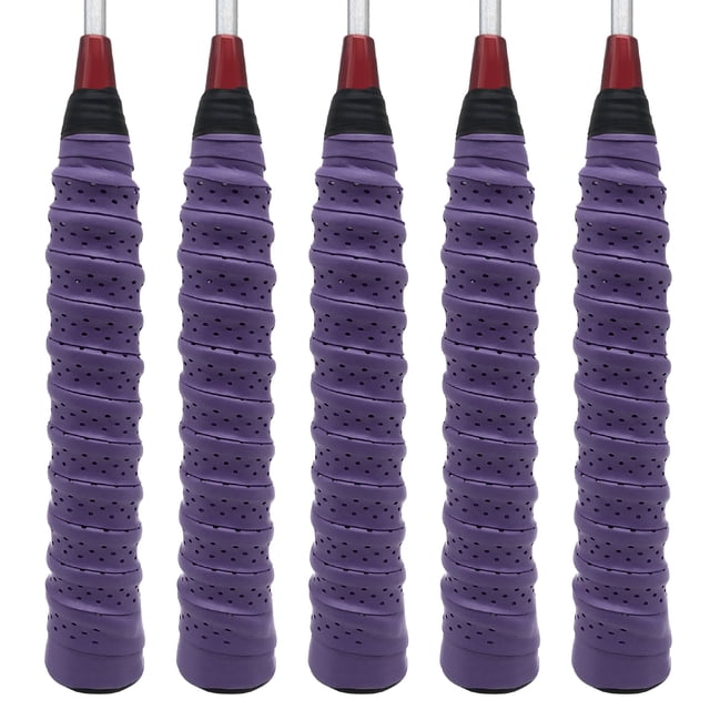 5-Pack Purple PU & EVA Racket Overgrip Tape with Adhesive Tapes - Sweat-Absorbent, 110cm Length, Anti-Slip Tennis/Badminton Racquet Grip Wrap, Lightweight 14.6g Each, Professional Sports Accessory