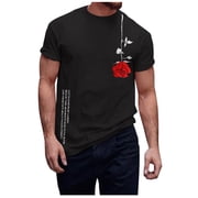 LUOGENLI Male T-shirts for Mens Men's Graphic Tees Vintage T Shirts Floral Letter Print Crewneck Short Sleeve T Shirts Casual Summer Vintage T-shirts for Men Graphic Tee Easter Black XL