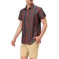 thumbnail image 4 of INSPIRE CHIC Men's Shirt Vertical Striped Button Down Point Collar Short Sleeve  Shirt M Green Red, 4 of 6