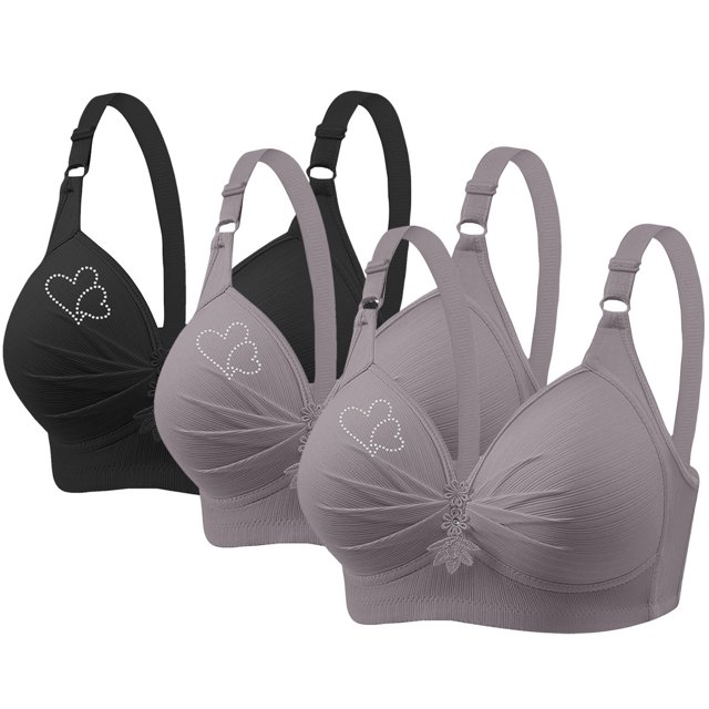 fheaev Soutien-Gorge 3 Pcs Grande Taille pour Femmes Soutiens-Gorge Sans Fil Sans Armature Imprimé Rassemblé Grande Taille Sans Armature Bretelles Réglables Couverture Complète Rehausseur Soutiens-Gorge Quotidiens sous-Vêtements