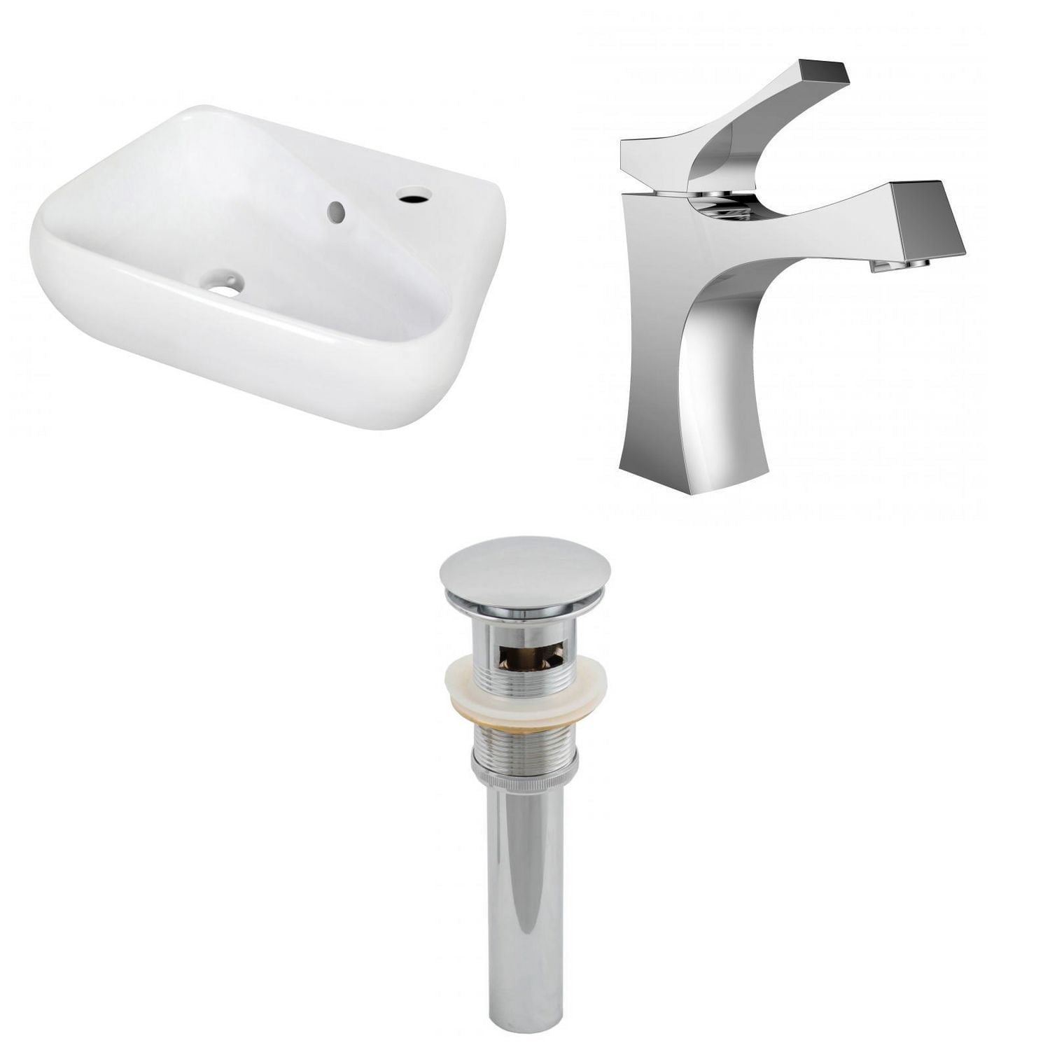 17.5-in. W Wall Mount White Bathroom Vessel Sink Set For 1 Hole Right Faucet AI-26301
